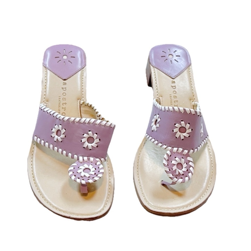 Apostrophe Jaclyn Leather Thong Whipstitch Kitten Heel Sandals Purple White 6